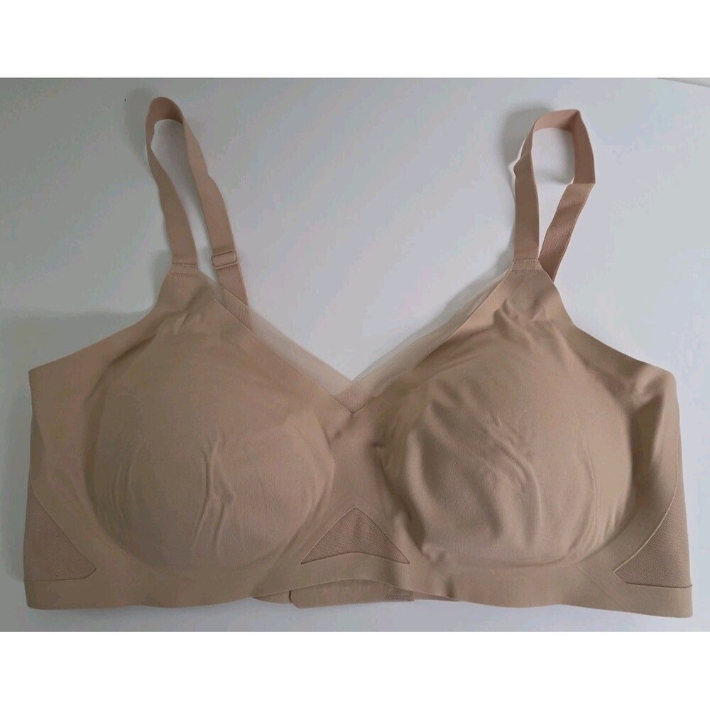 Honeylove Women’s Large CrossOver Bra Nude Beige Wireless Support Smooth Nylon